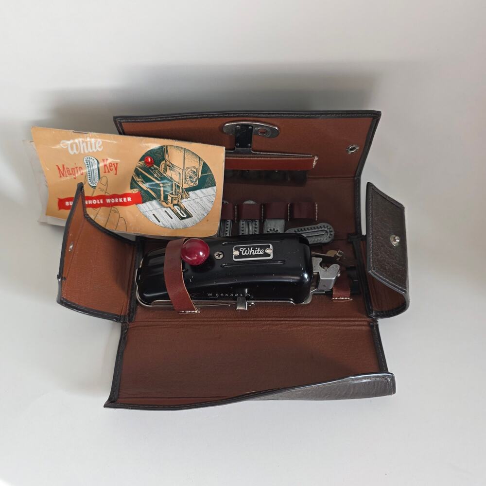 White Magic Key Buttonhole Worker Sewing Machine Attachment Kit w/ Case